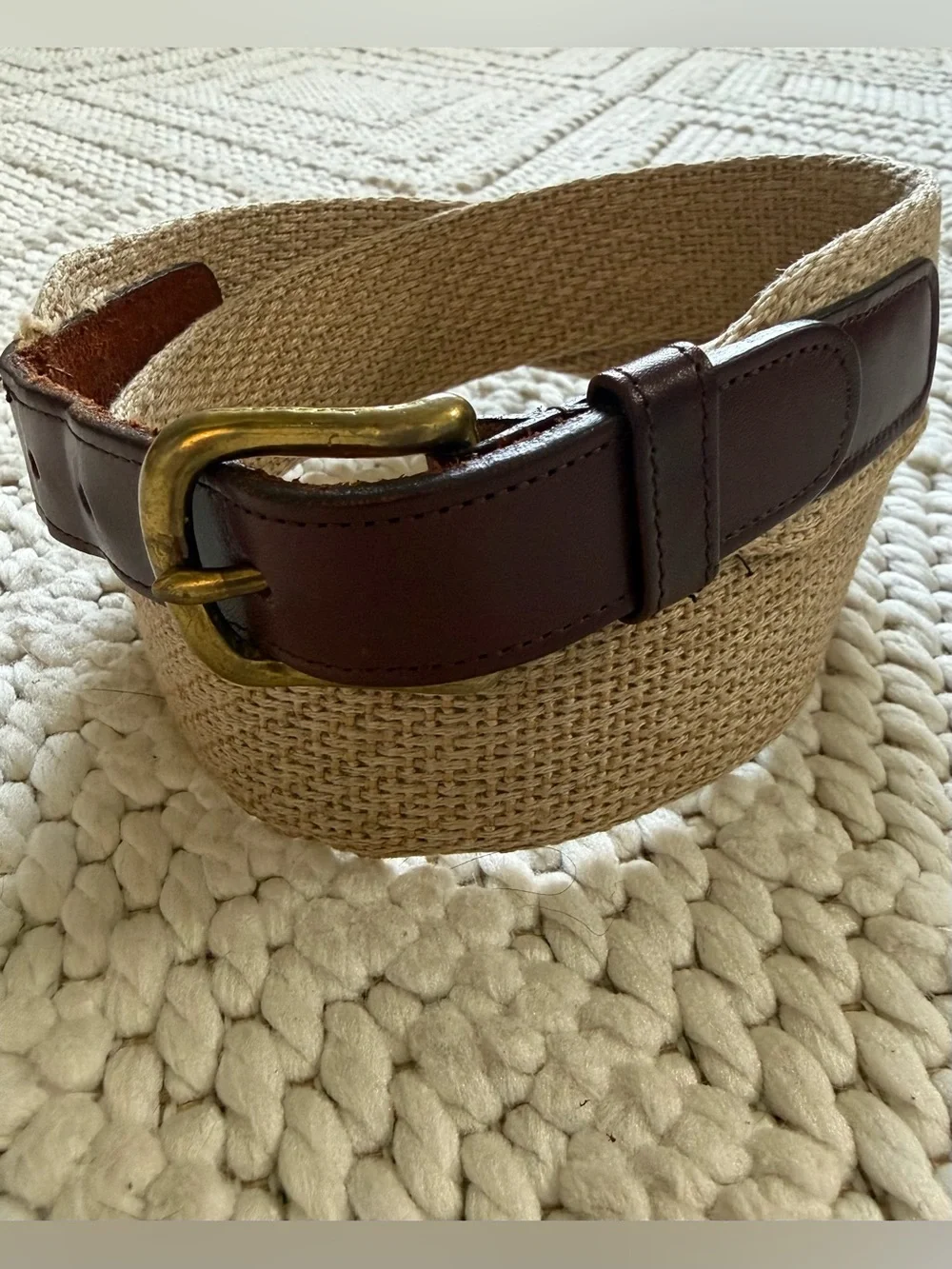 COACH Harness Leather Hemp & Brass Beige Tan Woven Belt 3707 Mens Size 36 EUC